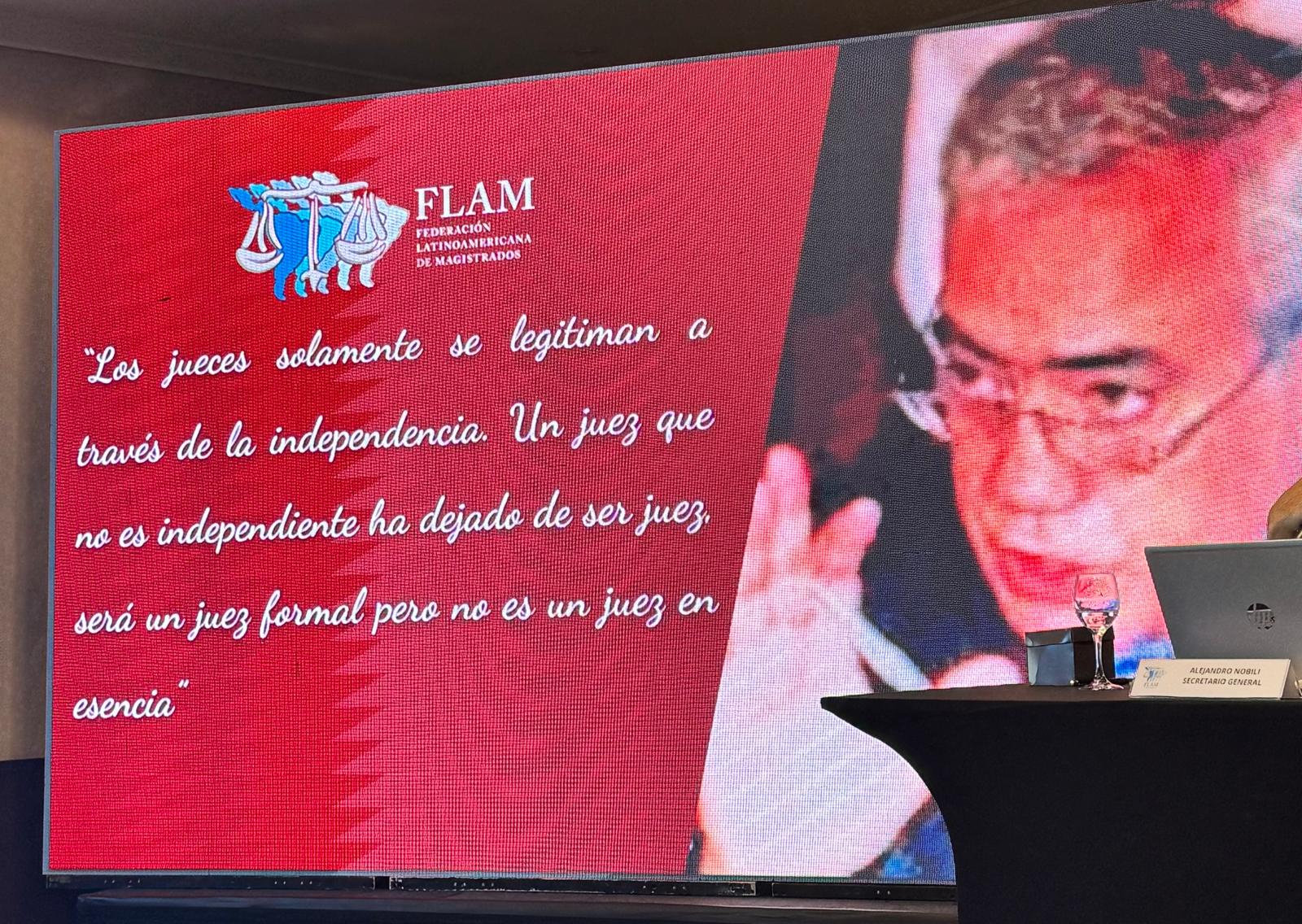 Frase de Miguel Ángel Caminos, en el homenaje que se le realizó en la asamblea anual de la Flam 2024, tras su fallecimiento. Ex presidente de la Flam, y de la Asociación de Magistrados y Funcionarios de la Argentina
